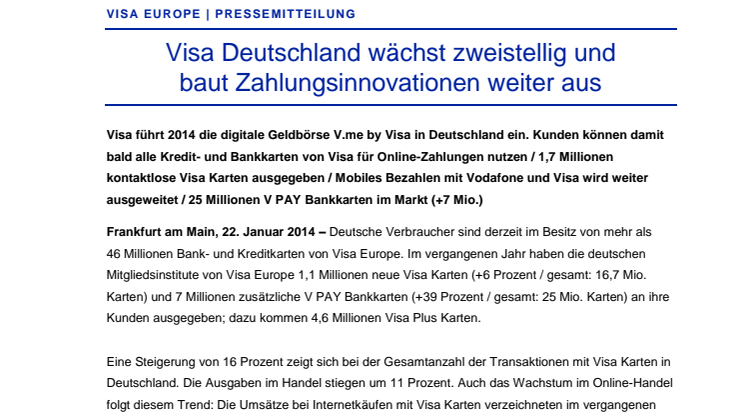 Visa Deutschland wächst zweistellig und baut Zahlungsinnovationen weiter aus 