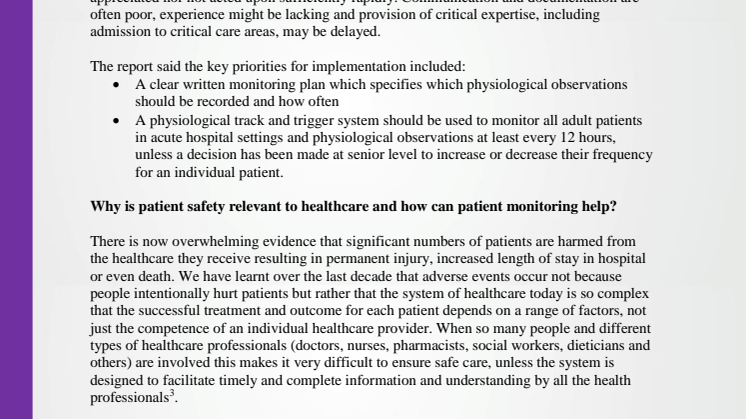 Better monitoring saves lives and money: Improving patient safety through improved patient monitoring 
