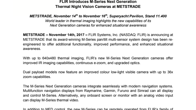 FLIR: METSTRADE Press Kit - Press Release #2