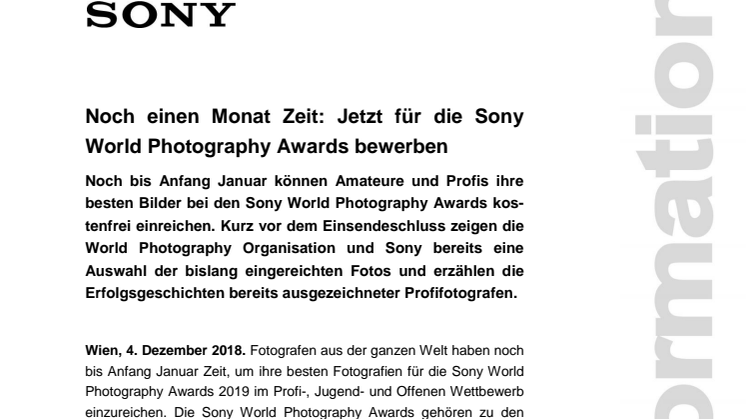 Noch einen Monat Zeit: Jetzt für die Sony World Photography Awards bewerben