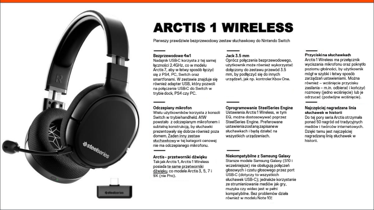 Najważniejsze funkcje Arctis 1 Wireless
