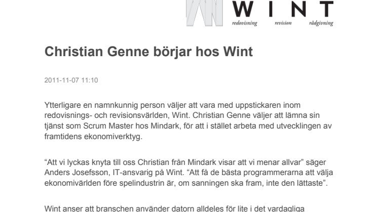 Christian Genne börjar hos Wint