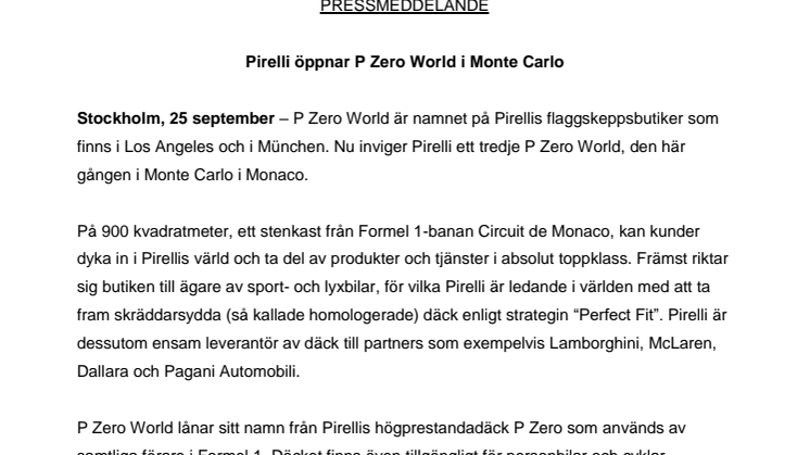 Pirelli öppnar P Zero World i Monte Carlo