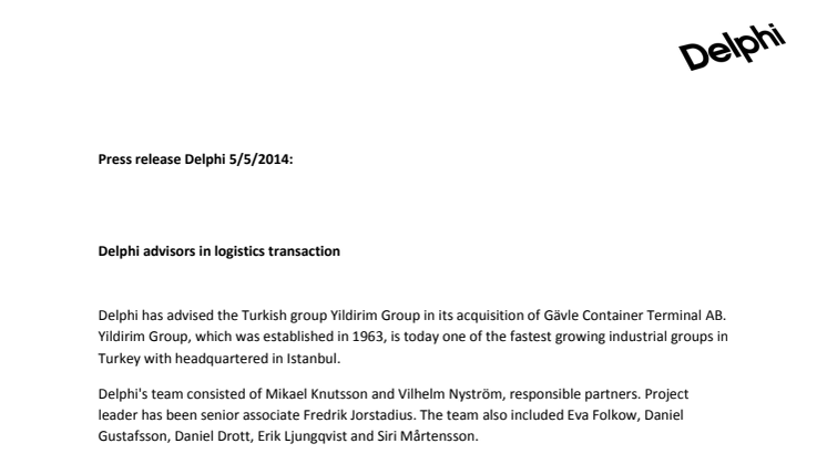Delphi advisors in logistics transaction 