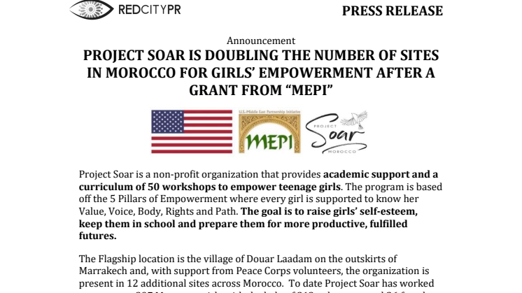 Project Soar is doubling the number of sites in Morocco for Girl's Empowerment - After a grant from “MEPI” 