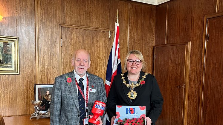 Councillor Sandra Walmsley, the Mayor of Bury pictured with Rod Lloyd, Poppy Appeal organiser in Bury