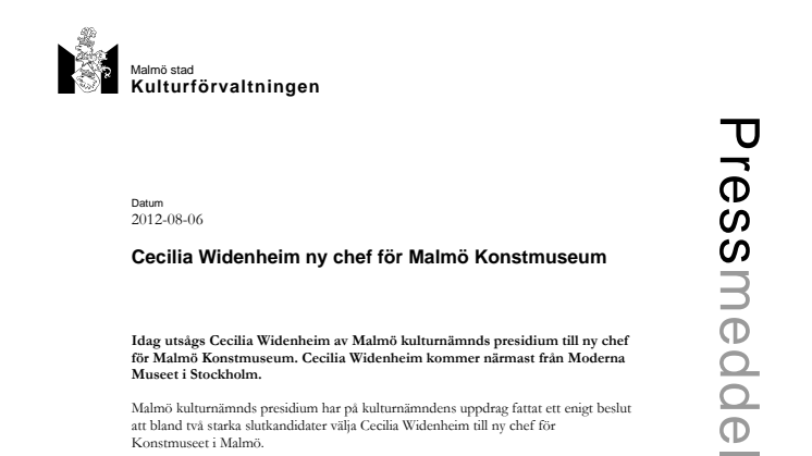Cecilia Widenheim ny chef för Malmö Konstmuseum
