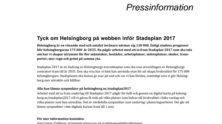 ​Tyck om Helsingborg på webben inför Stadsplan 2017