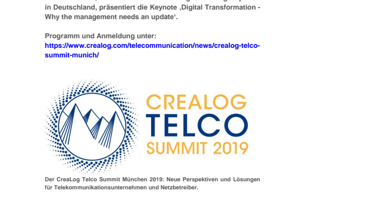 CreaLog Telco Summit München 2019: Neue Perspektiven für Netzbetreiber 