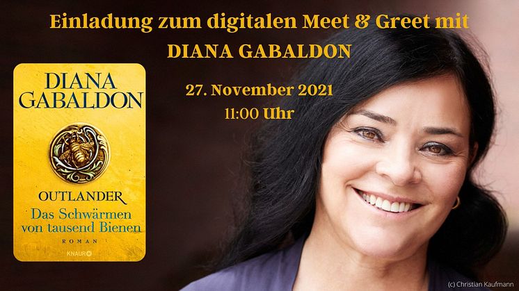 Einladung zum exklusiven digitalen Meet & Greet mit Diana Gabaldon: Die Bestsellerautorin präsentiert am 27.11. ihren neuen Outlander-Roman "Das Schwärmen von tausend Bienen"