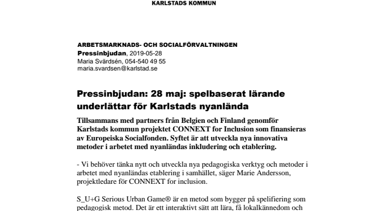 Pressinbjudan: 28 maj: spelbaserat lärande underlättar för Karlstads nyanlända