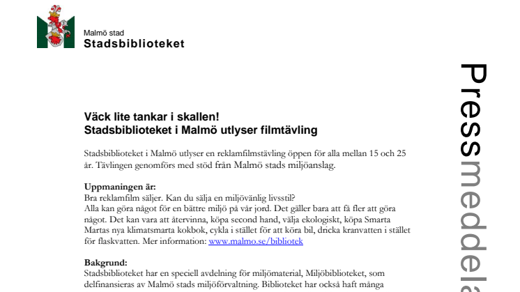 Väck lite tankar i skallen! Stadsbiblioteket i Malmö utlyser reklamfilmstävling