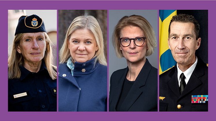 Carin Götblad, Magdalena Andersson, Elisabeth Svantesson och Michael Bydén deltar på Kvalitetsmässan 21-23 november på Svenska Mässan. Foton: Tim Aro/TT, Mathias Hansson, Kristian Pohl/Regeringskansliet, Försvarsmakten.