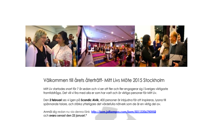 Välkommen till årets återträff- Mitt Livs Möte 2015 Stockholm