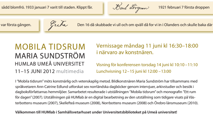 Vernissage HUMlab, Umeå universitet: "Mobila tidsrum" av Maria Sundström
