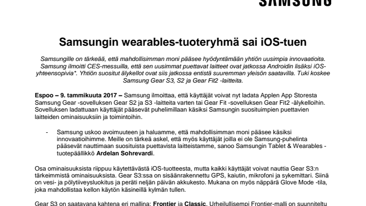 Samsungin wearables-tuoteryhmä sai iOS-tuen