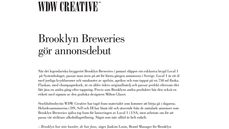Brooklyn Breweries gör annonsdebut