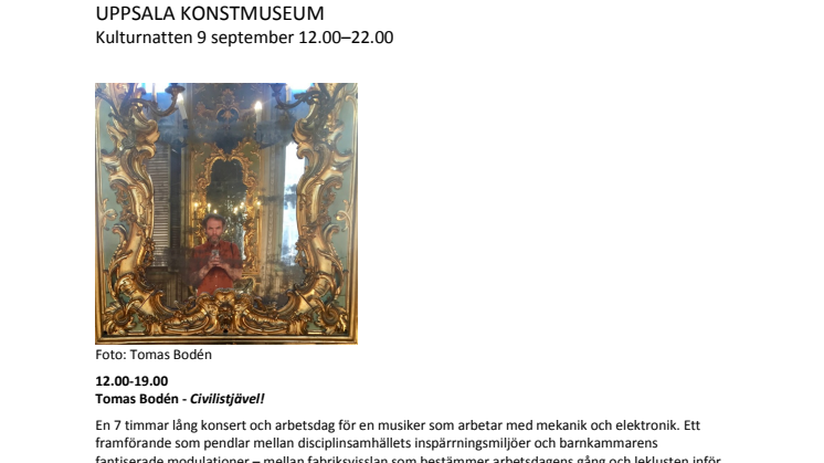 Uppsala konstmuseums program Kulturnatten 9 september 2017