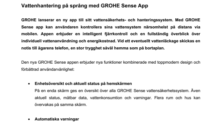 Vattenhantering på språng med GROHE Sense App