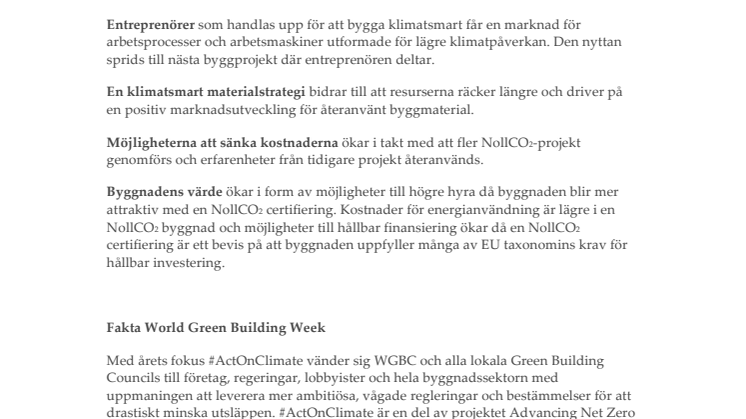 Ny certifiering för klimatneutrala byggnader lanseras under World Green Building Week: NollCO2