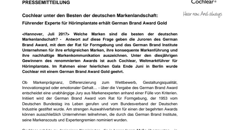 Cochlear unter den Besten der deutschen Markenlandschaft