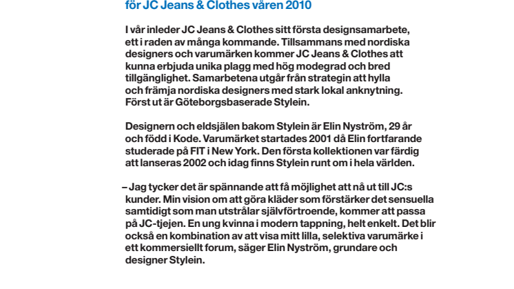 Stylein designar klänningskollektion för JC Jeans & Clothes våren 2010