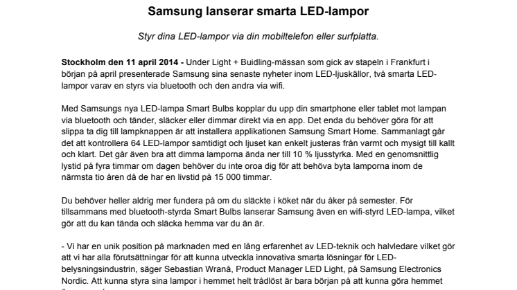 Samsung lanserar smarta LED-lampor