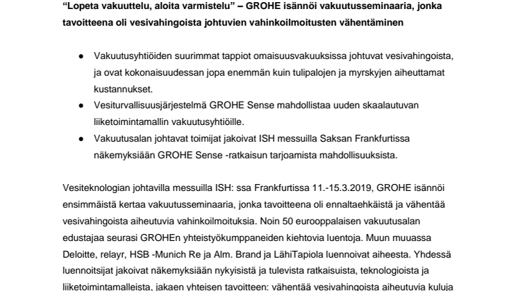 GROHE isännöi vakuutusseminaaria ISH messuilla Frankfurtissa