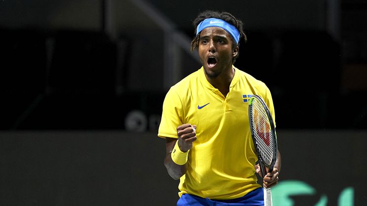 Den 4-5 mars 2022 spelar Davis Cup-laget en kvalmatch mot Japan i Helsingborg Arena. På bild: Elias Ymer. Foto: Mateo Villalba