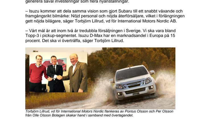International Motors Nordic förvärvar Isuzu Sverige