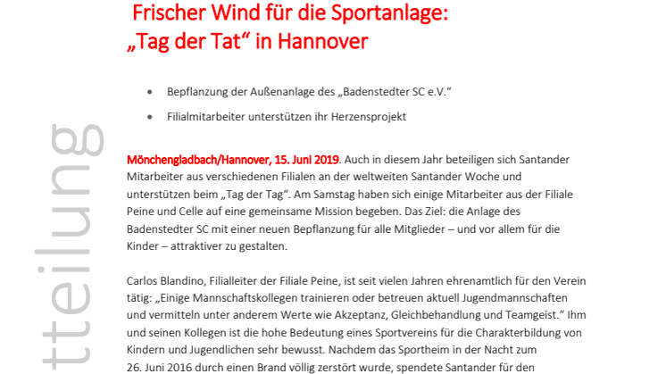 Frischer Wind für die Sportanlage: „Tag der Tat“ in Hannover