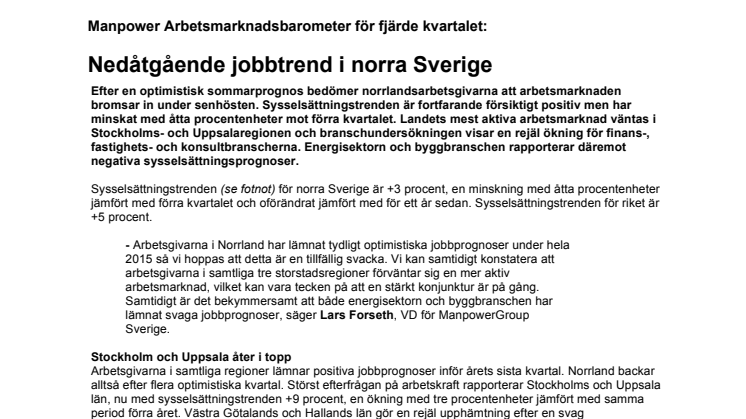 Nedåtgående jobbtrend i norra Sverige