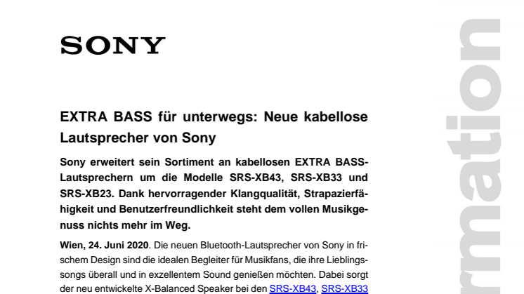 EXTRA BASS für unterwegs: Neue kabellose Lautsprecher von Sony
