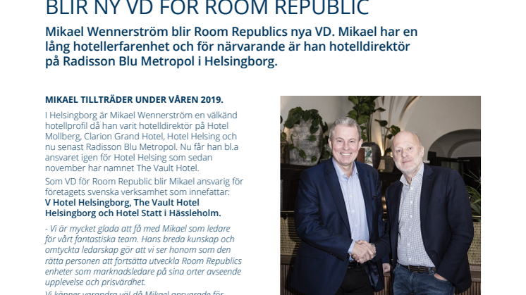 Mikael Wennerström blir ny VD för Room Republic