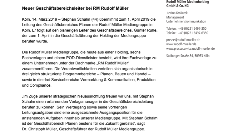 Neuer Geschäftsbereichsleiter bei RM Rudolf Müller