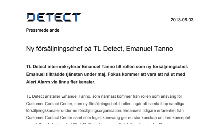 Ny försäljningschef för Alert Alarm, Emanuel Tanno