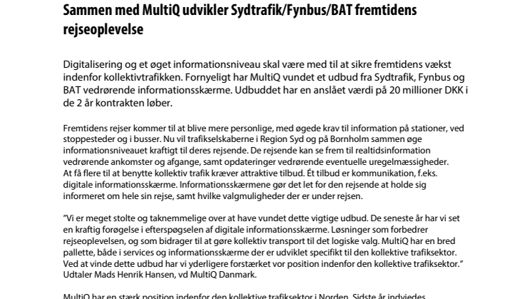 Sammen med MultiQ udvikler Sydtrafik/Fynbus/BAT fremtidens rejseoplevelse