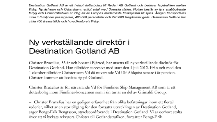 Ny verkställande direktör i Destination Gotland AB