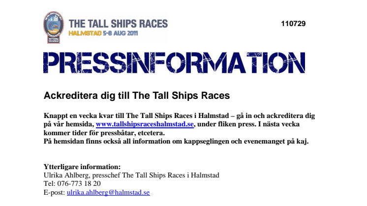 Ackreditera dig till The Tall Ships Races