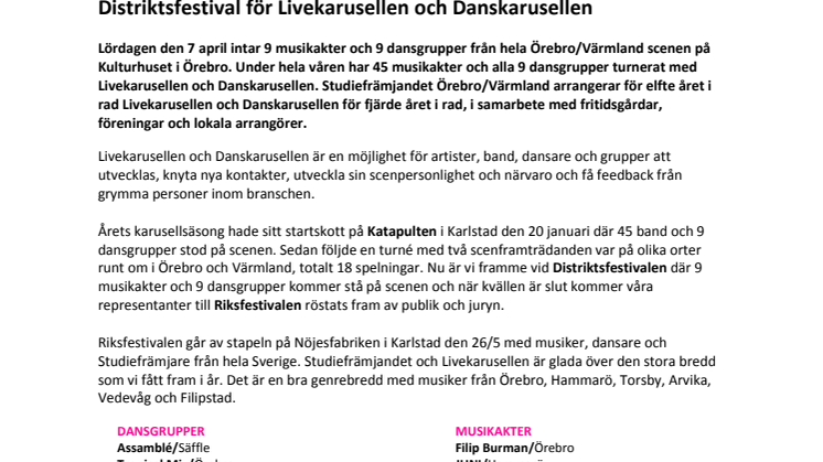 Distriktsfestival för Livekarusellen och Danskarusellen Örebro/Värmland