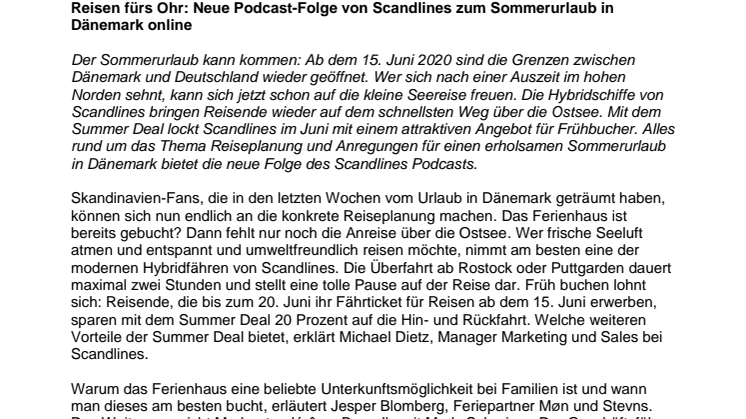 Reisen fürs Ohr: Neue Podcast-Folge von Scandlines zum Sommerurlaub in Dänemark online