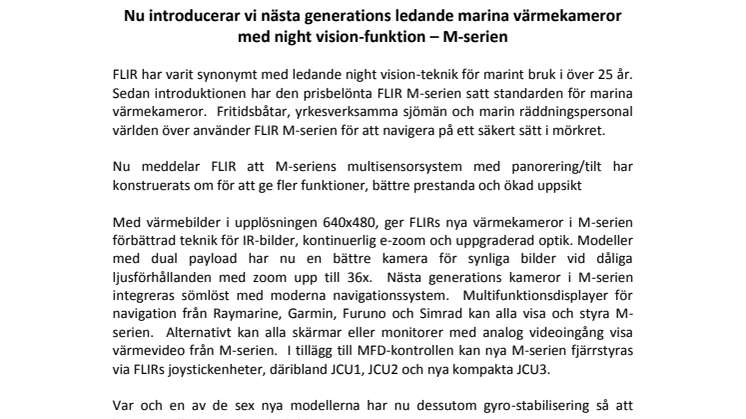 FLIR: Nu introducerar vi nästa generations ledande marina värmekameror med night vision-funktion – M-serien