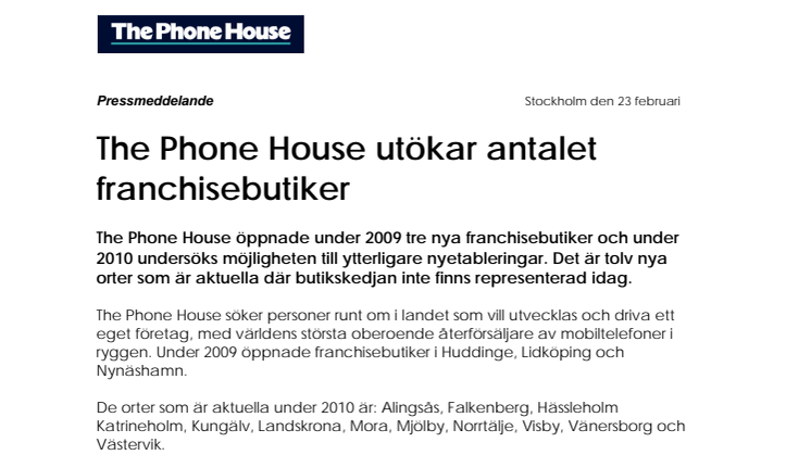 The Phone House utökar antalet franchisebutiker