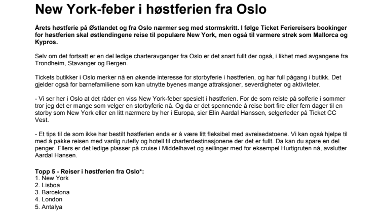 New York-feber i høstferien fra Oslo