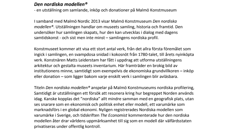 Den nordiska modellen® - en utställning om samlande, inköp och donationer på Malmö Konstmuseum