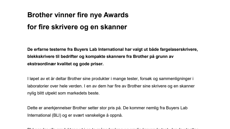Brother vinner fire nye Awards  for fire skrivere og en skanner