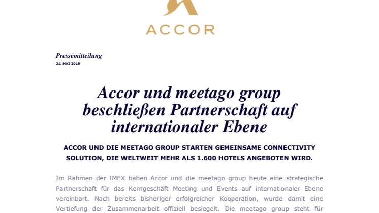 Accor und meetago group beschließen Partnerschaft auf internationaler Ebene