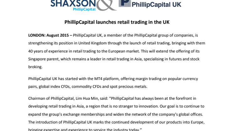 PhillipCapital Launches Retail Trading In The UK