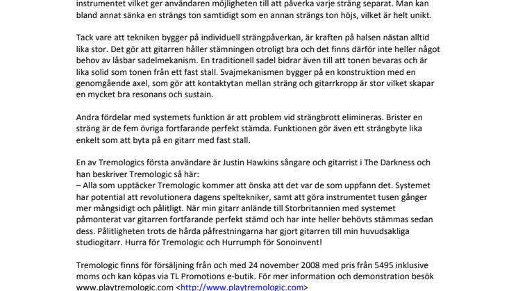 Svenskt tremolosystem nu på marknaden