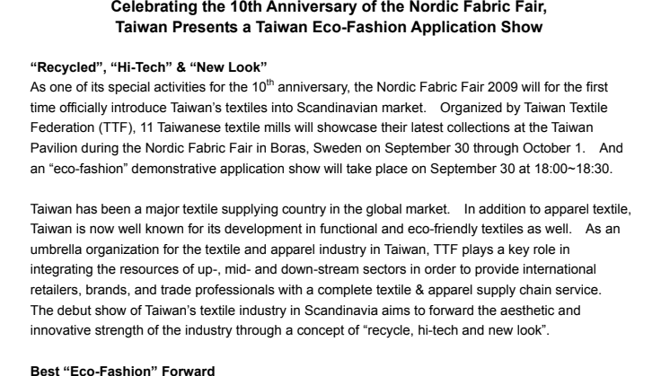 Nya material från textilföretag i Taiwan